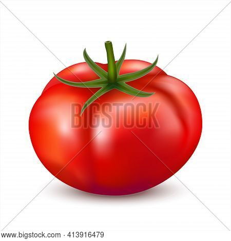 3d Realistic Fresh Red Big Tomato Whole Isolated On White Background. 3d Illustration