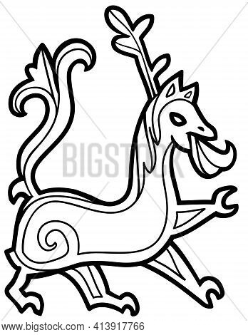 Vector Outline Drawing Of Scandinavian Viking Stylized Beast