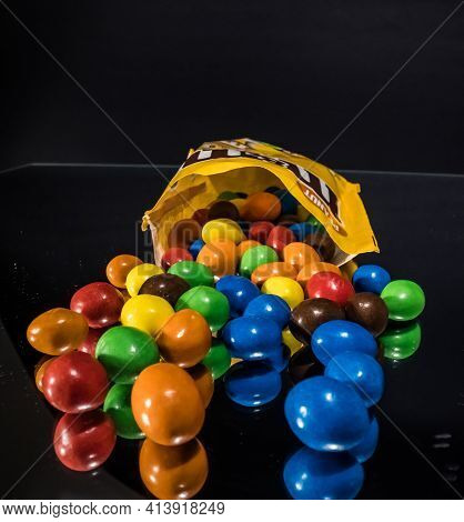 A Package Of M And Ms Peanuts - A Sweet Snack Close Up View - Frankfurt, Germany - March 23, 2021