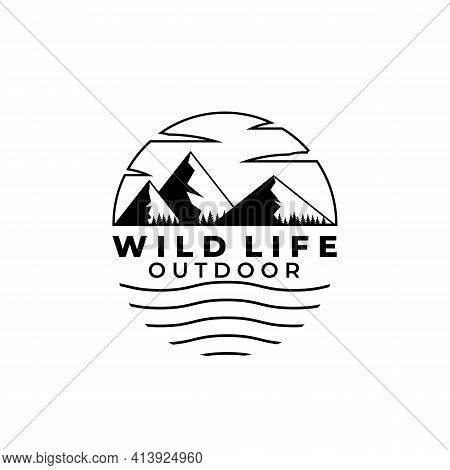 Minimalist Mountain And Riverside Logo Vector Illustration Design