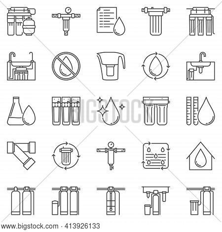 Water Treatment Outline Icons - Vector Filter Vector Signs