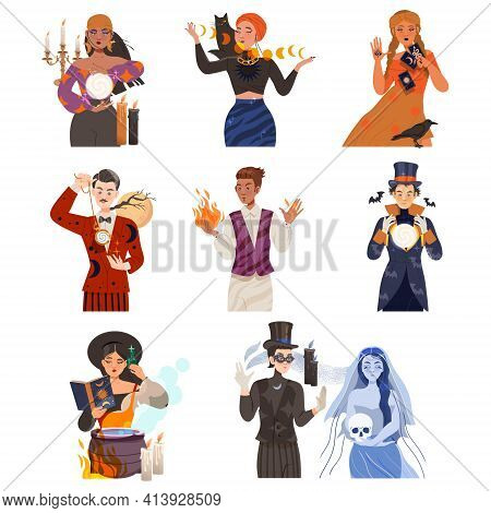 Man And Woman Fortune Teller, Psychic And Hypnotist Predicting Future And Performing Occult Ritual V