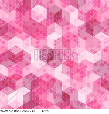 Camouflage Seamless Pattern With Pink Hexagonal Endless Geometric Camo