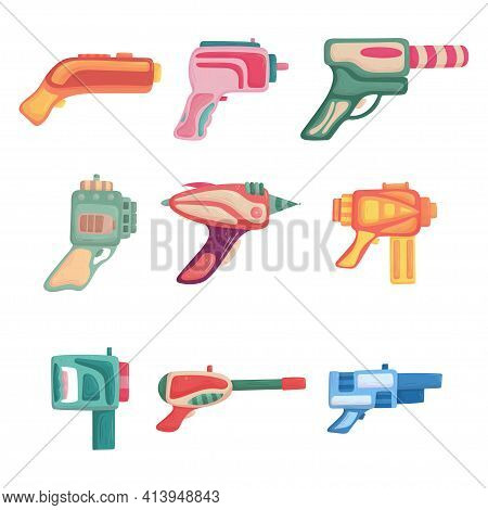 Cartoon Set Of Futuristic Colorful Blaster Concept