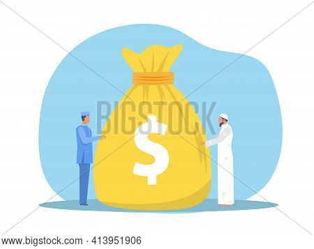 Muslim Man Giving Money Grow To Poor Homeless Living Zakat Concept Illustrator.