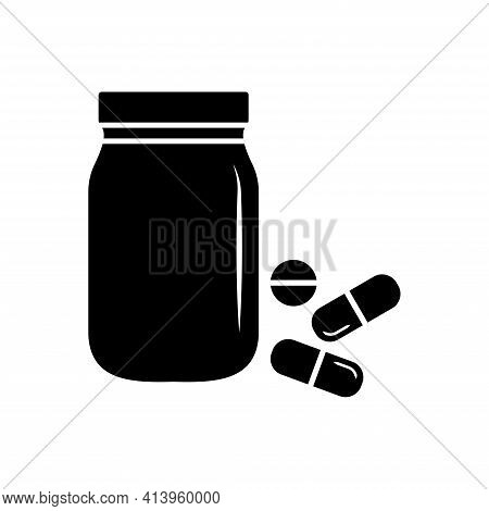 Bottle Medicine, Capsule Icon Vector. Medicament Icon. Pharmaceutical And Treatment Symbols.