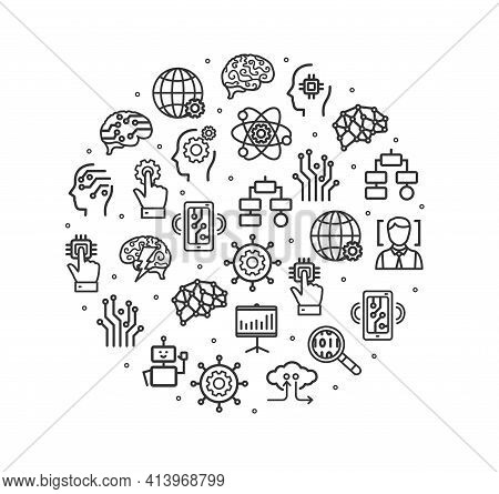 Ai Sign Round Design Template Thin Line Icon Banner. Vector