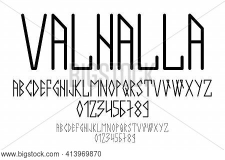 Scandinavian Script, In Capital Letters In The Style Of Nordic Runes. Modern Design. A Magical Rune 