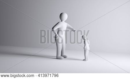 The Big Boss Threatening His Employee Or One Parent Scolding His Child. 3d Rendering.