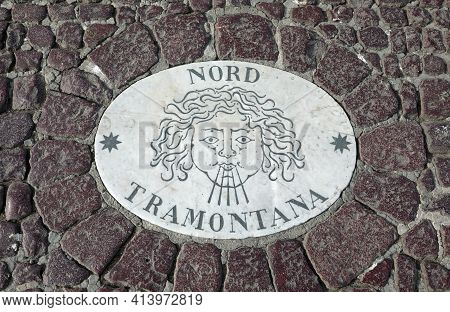 Wind Symbol With The Text Tramontana That Means Tramontane Name For A Northern Wind In Italian Langu
