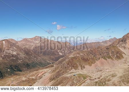 View Of The Austrian Alps And Sellrain Valley From Neunerkogel, Silz, Austria. Massive Mountains To 