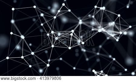 Great Data Background. Abstract Landscape. Network Connection Of Black And White Dots And Lines. 3d 