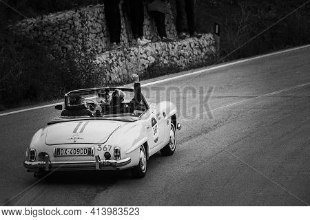 Mercedes-benz 190 Sl 1956 On An Old Racing Car In Rally Mille Miglia 2020 The Famous Italian Histori