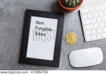 Crypto Art Concept. Blockchain Called Nfts. Digital Collectibles For Cryptocurrencies. Non-fungible
