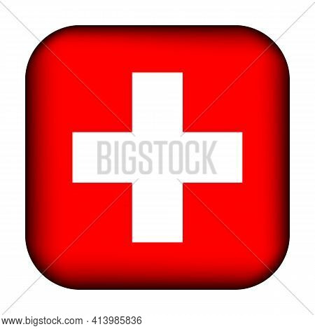 Glass Light Ball With Flag Of Switzerland. Squared Template Icon. Swiss National Symbol. Glossy Real