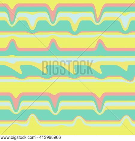 Stripe Seamless Pattern In Yellow, Pink And Mint. Fluid Stripes Design. Liquify Lines Background.