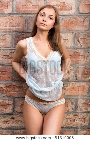 Portrait Of A Sexy Girl In Blue Lingerie