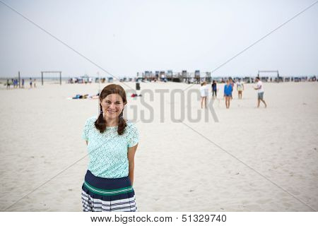 Young Happy Woman On The Beach Of St.peter Ording, North Sea,