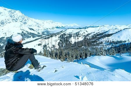 Woman On Winter Mountain Top