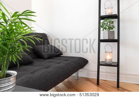 Living Room Decorated With Plants And Lanterns