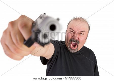Man With The Gun Screams With His Angry Eyes