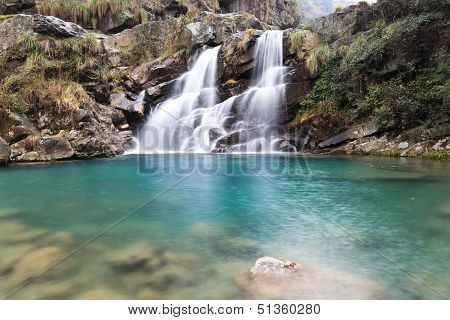 Double Waterfall In Spring