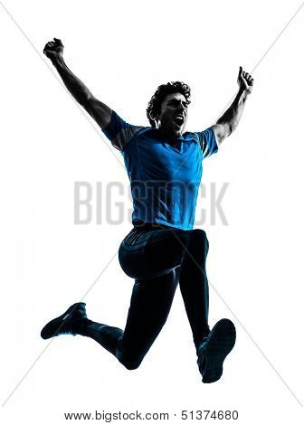 one caucasian man  running sprinting jogging shouting  in silhouette studio isolated on white background