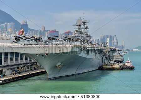 HONG KONG, CHINA - Sept 18:The U.S. amphibious assault ship USS Bonhomme Richard pulled in Hong Kong waters on Sept 18, 2013 to get replenishment.Commissioned in 1998, the 40,500-ton vessel.