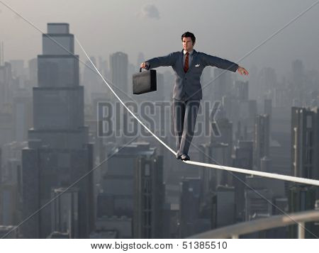 Businessman walking on Tightrope