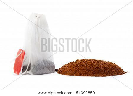 Ground coffee and tea bag