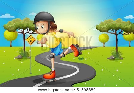 Illustration of a girl rollerskating at the street