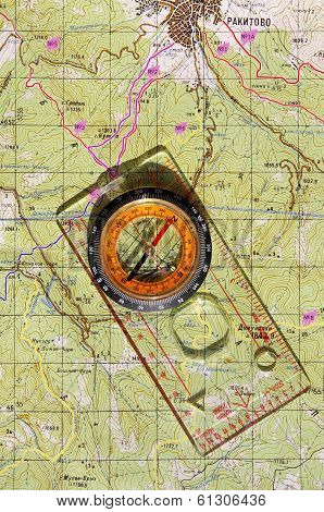 Walkers Compass And On topographic Map