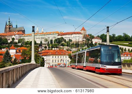 Modern Tram On The Manesuv Most