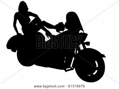 Silhouettes of motorcycl and baeuty women