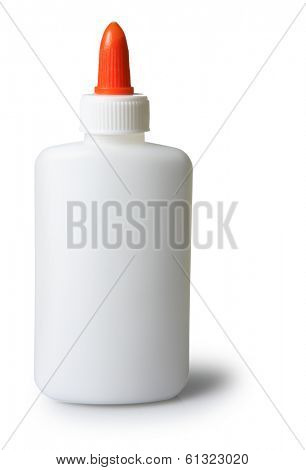 white glue bottle with orange cap on white background 