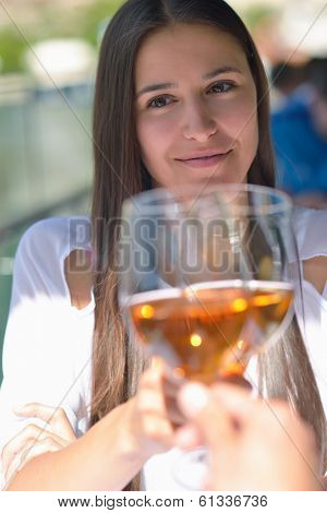 happy young couple having lanch at beautiful restaurant on the beach
