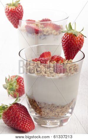 Yogurt With Crunchy Cereal And Strawberry