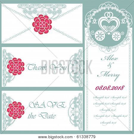 Set of wedding invitations and announcements