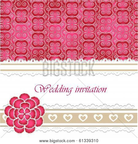Wedding invitation card with lace elements