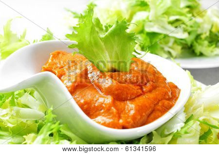 escarole endive with romesco sauce, a typical salad from Catalonia, Spain