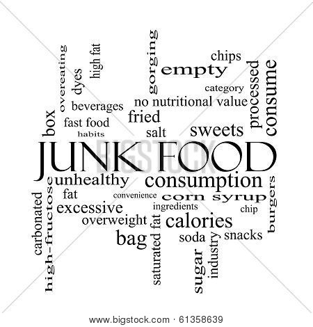 Junk Food Word Cloud Concept In Black And White