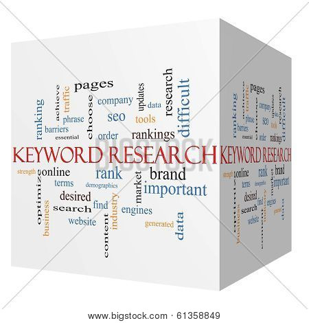 Keyword Research 3D Cube Word Cloud Concept