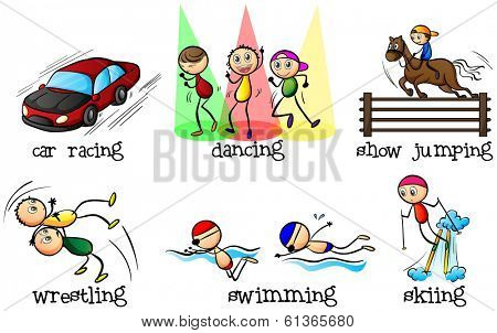 Illustration of the different physical activities on a white background