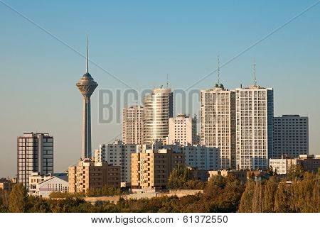 Tehran Skyline And Skyscrapers In The Morning Light