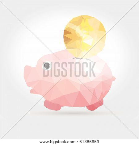 Vector Illustration Of Cartoon Piggy Bank In Polygon Design