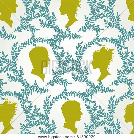 Vintage pattern with silhouettes of men and women