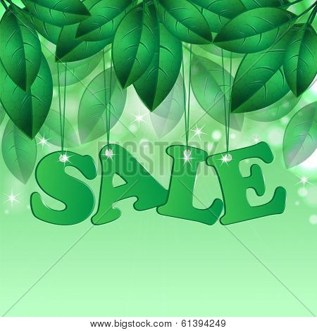 Seasonal Sale.floral Design. Word Sale On Background Spring Foliage .vector