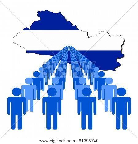 Lines of people with El Salvador map flag vector illustration