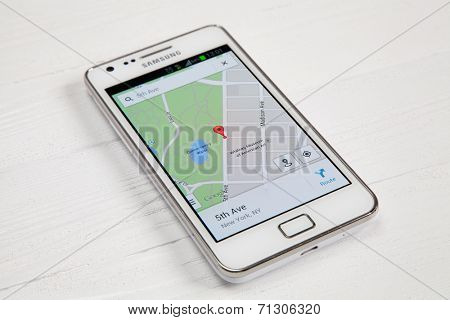 WROCLAW, POLAND - AUGUST 26, 2014: Photo of a Samsung Galaxy S2 Android smartphone
