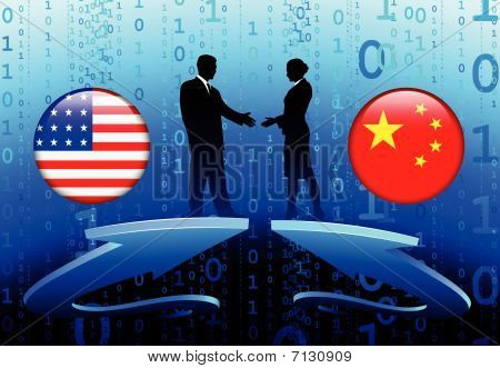 Business-Team mit Internet-Flag Schaltflächenhintergrund